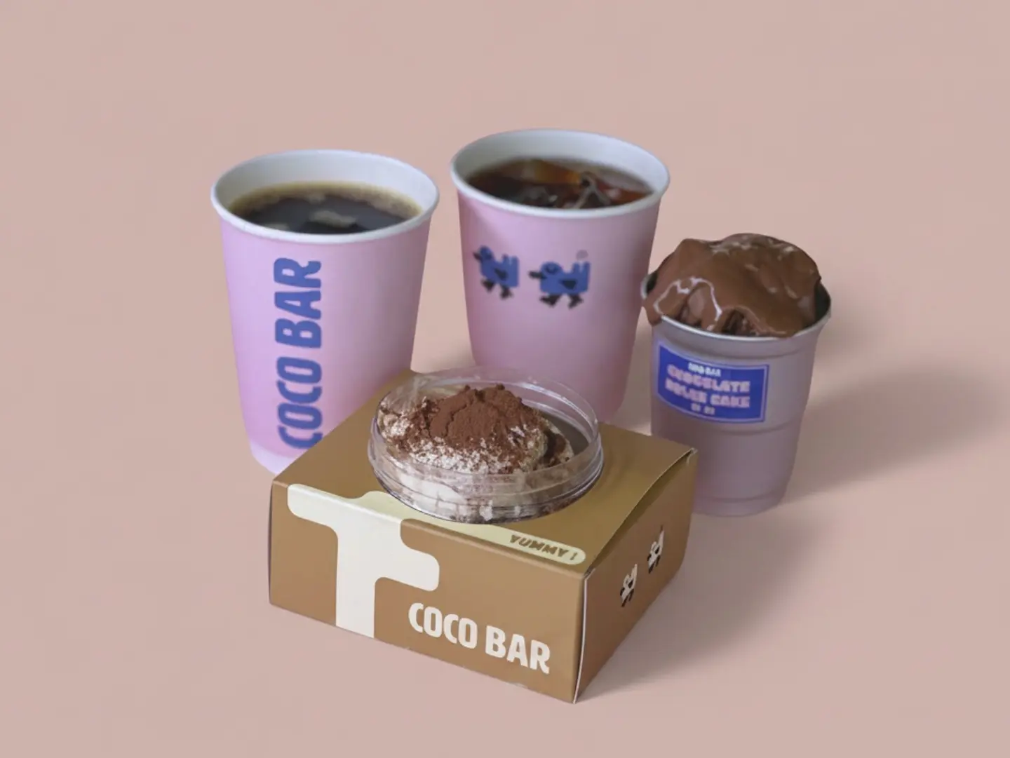 A Dolce Chocolate Cake, A Tiramisu, And Two Cups Of Coffee