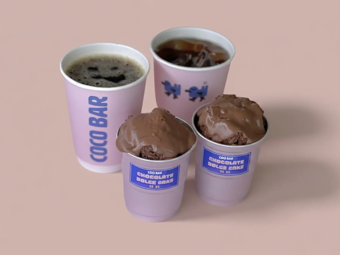 Two Dolce Chocolate Cakes And Two Cups Of Coffee