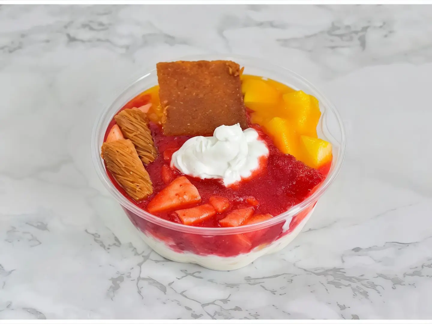 Rice With Fruits, Juice, Basbousa, Kunafa And Cream