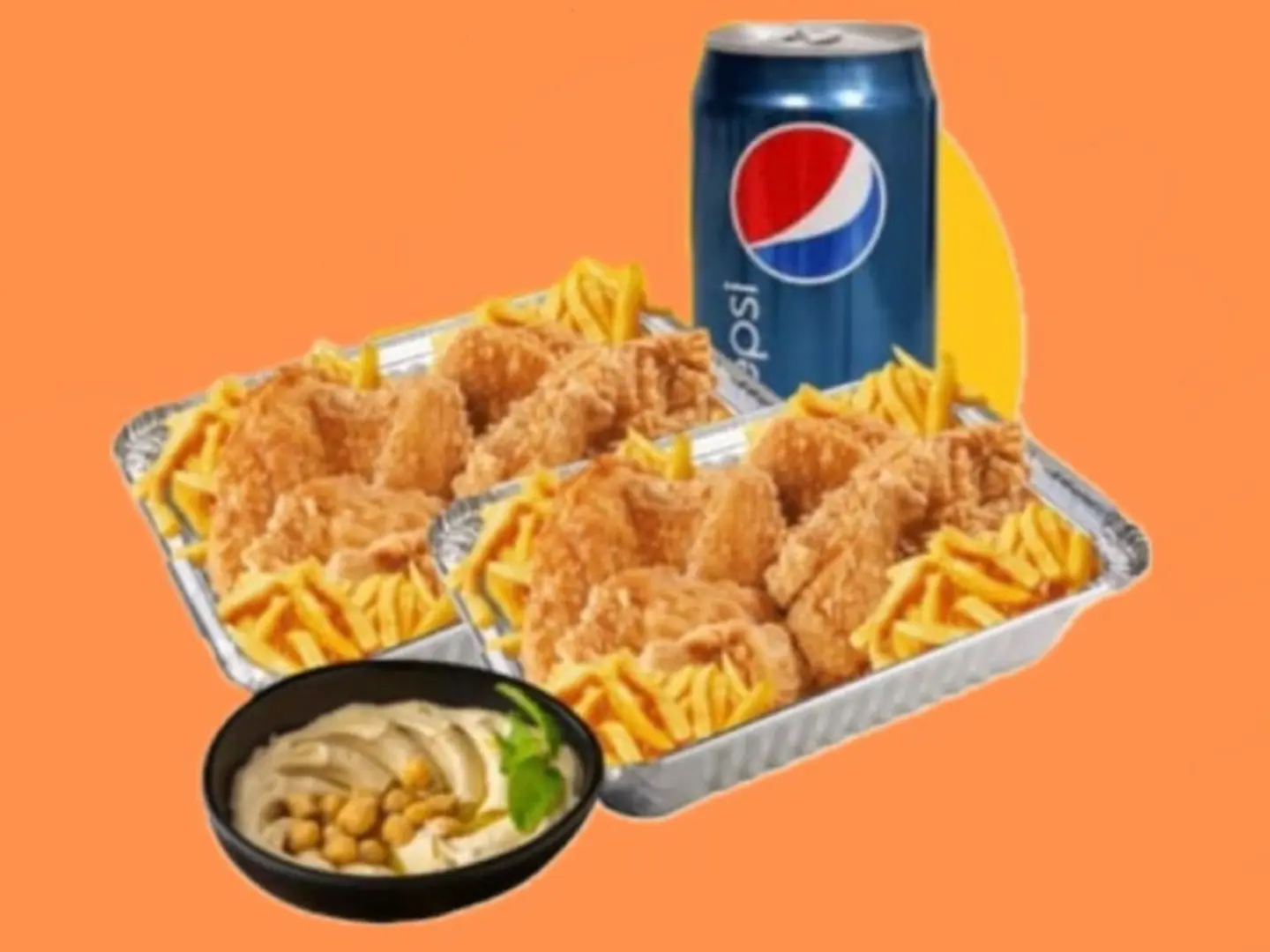 2 بروستد دجاج مع حمص و 2 بيبسي