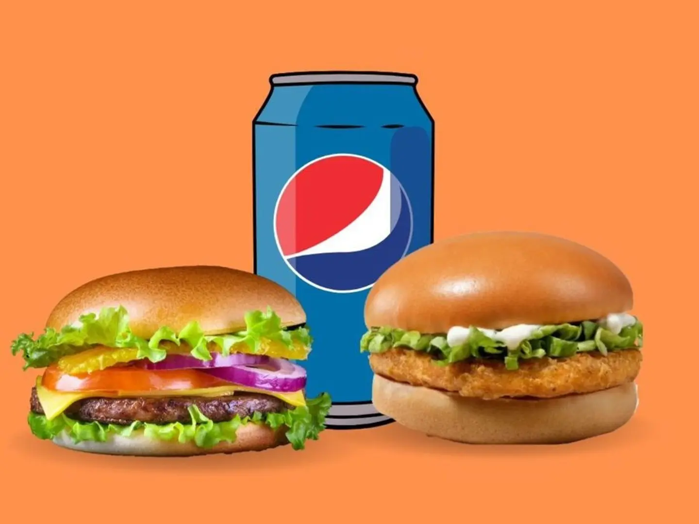 2 Chicken Or Beef Burgers With Pepsi