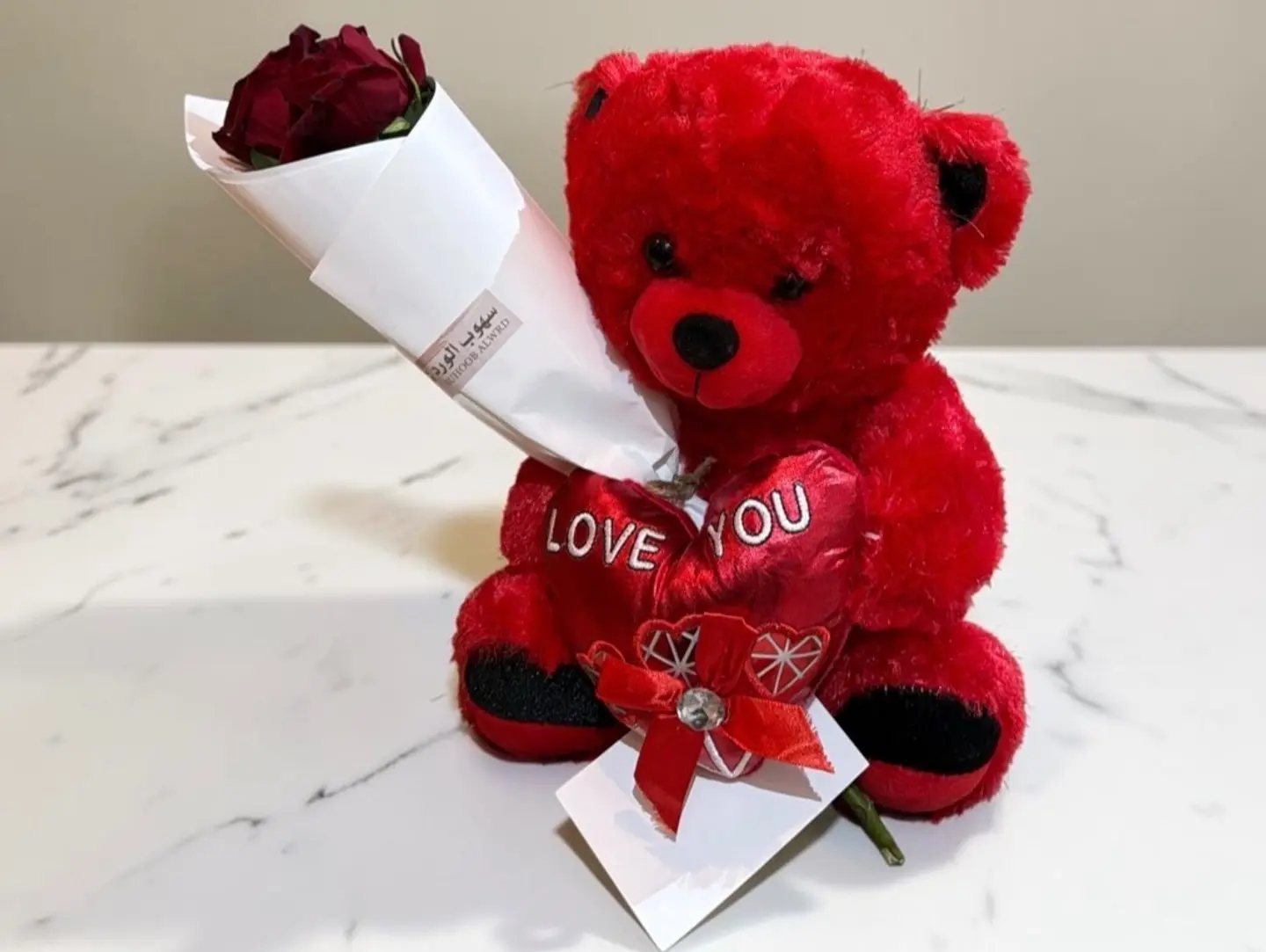 Red Love Teddy With A Fresh Red Rose