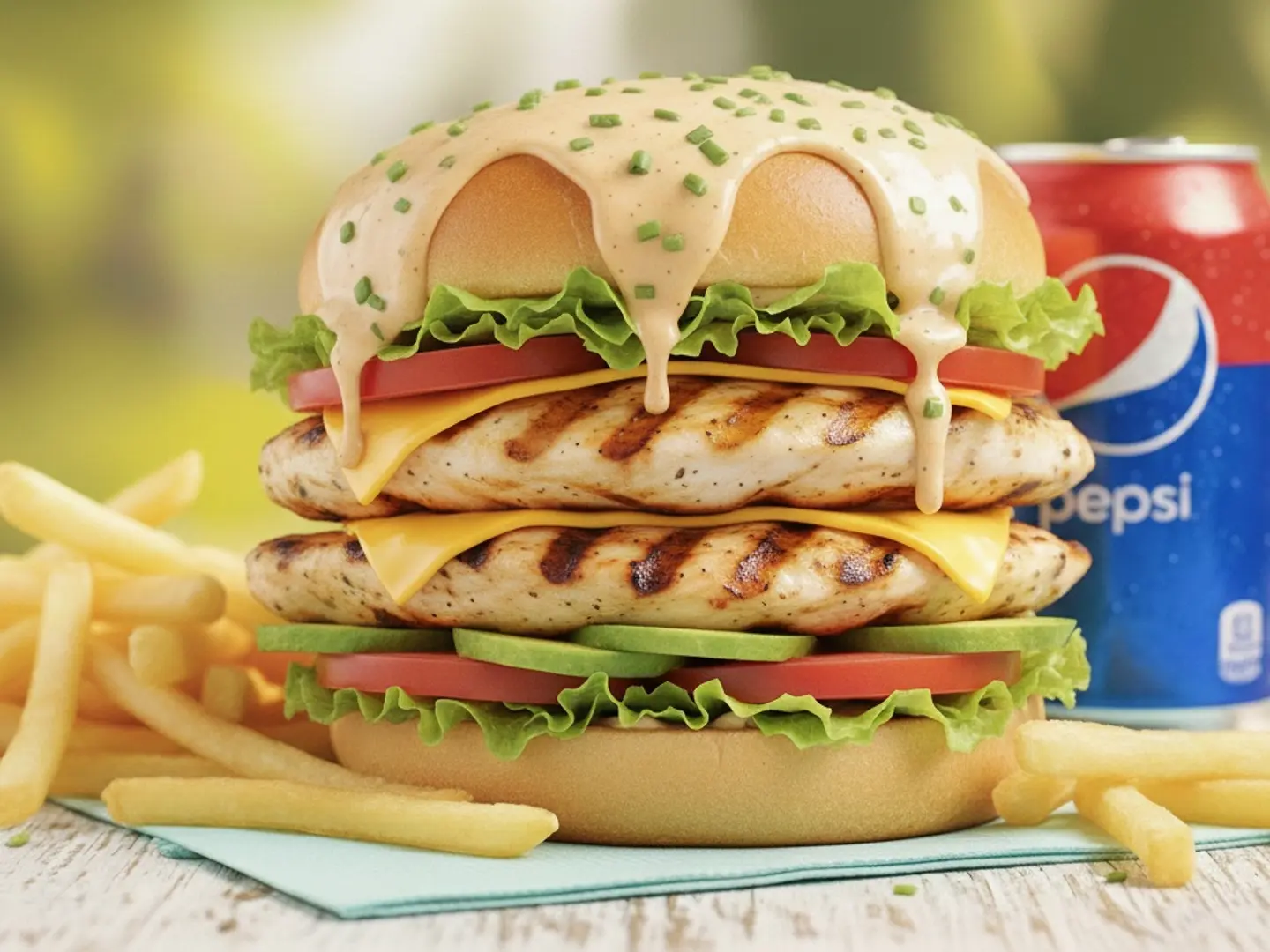 Double Chicken Burger Meal With Cheese