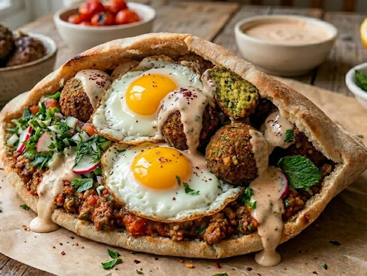 ساندوتش طعمية بطاطس باذنجان بيض مقلى