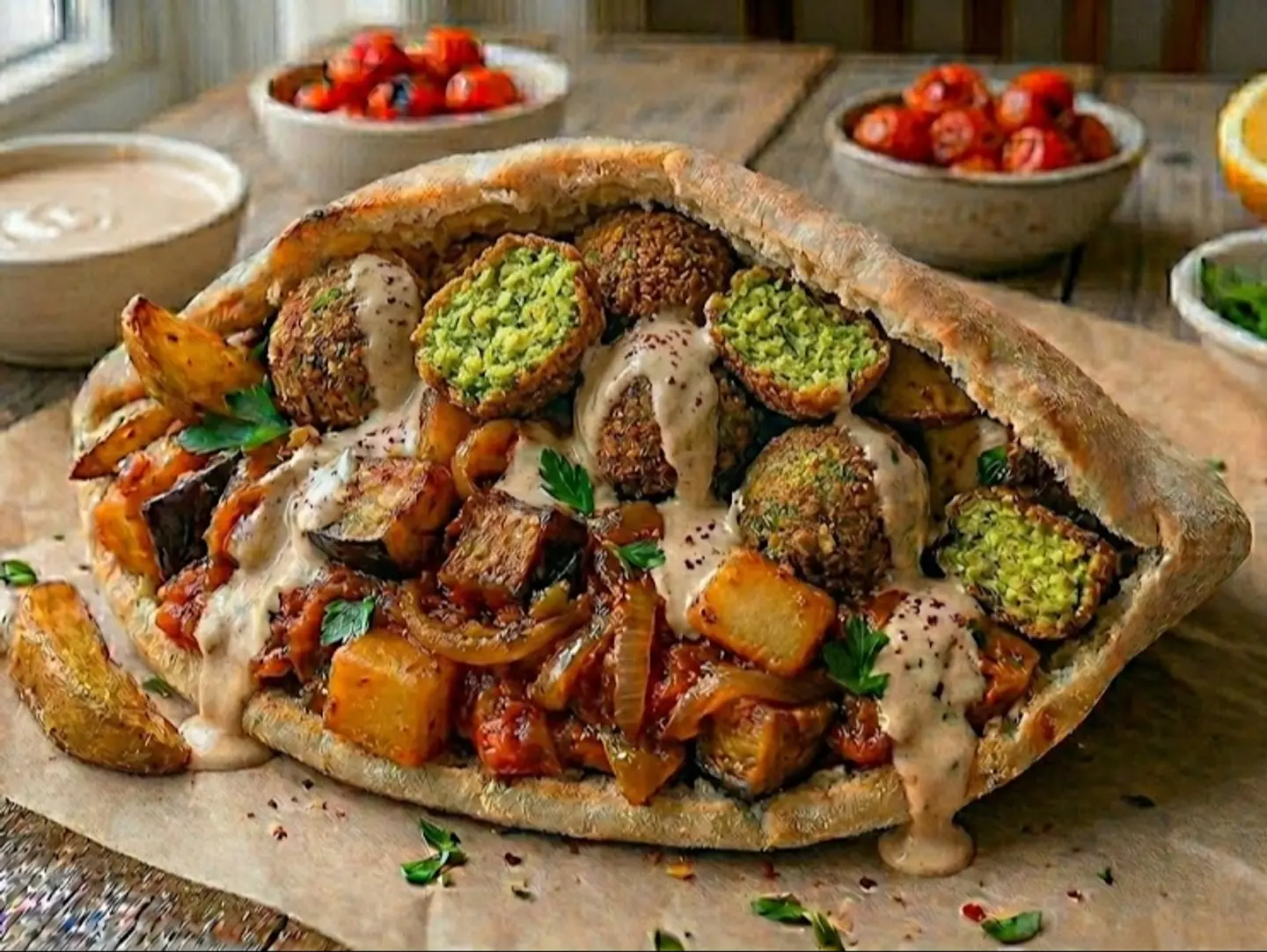 ساندوتش طعمية على مسقعة