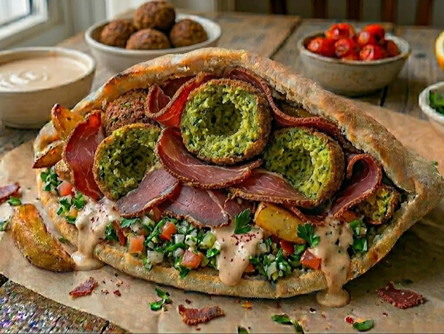ساندوتش طعمية بسطرمة