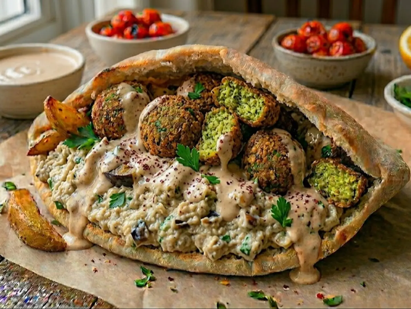 ساندوتش طعمية مع بابا غنوج