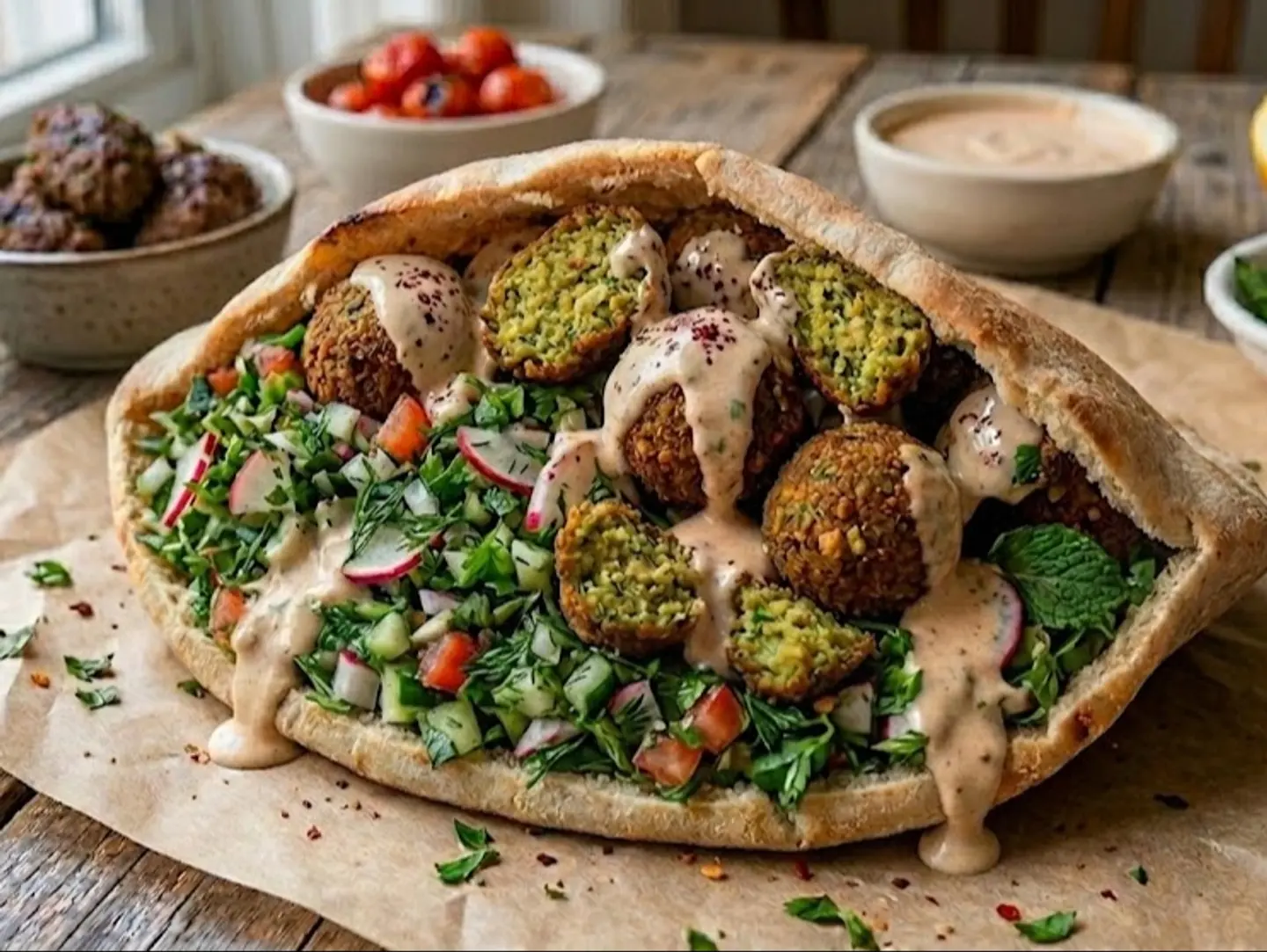ساندوتش طعمية سلطة طحينة