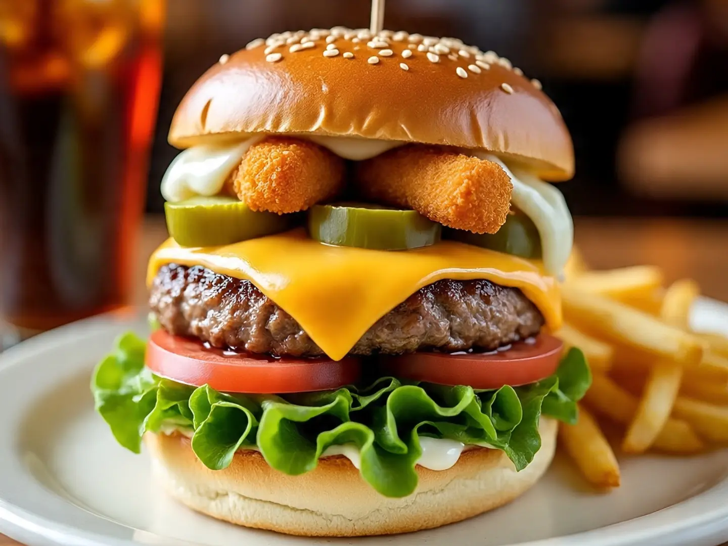 برجر لحم بقري مقرمش مع جبنة موزاريلا