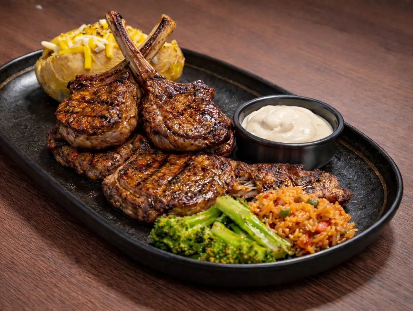 Grilled Ribeye Steak And Lamb Chops