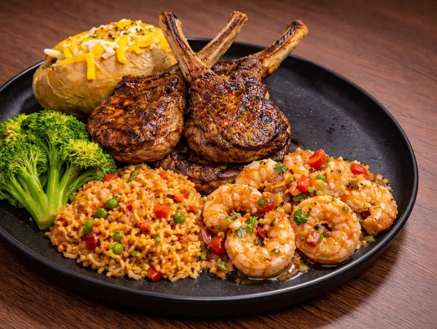 Grilled Lamb Ribs With Sauteed Shrimps