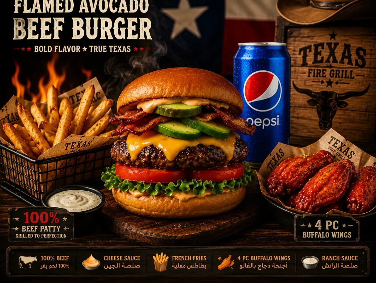 Flamed Avocado Beef Burger