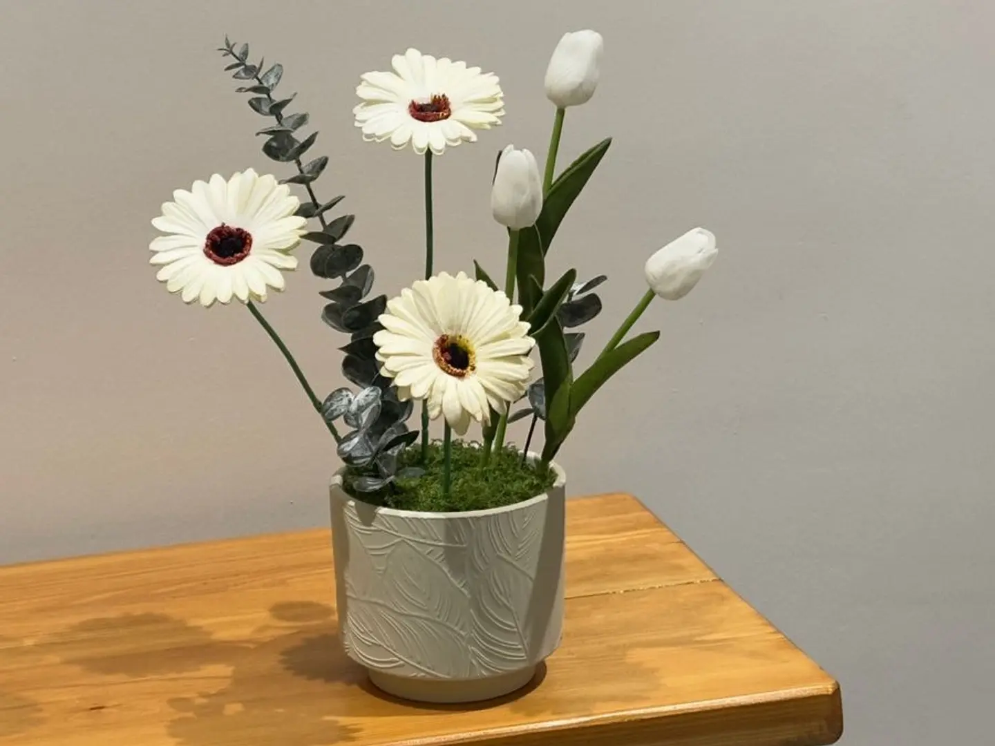 Artificial Rose Vase, Mixed White Gerbera With Tulips.