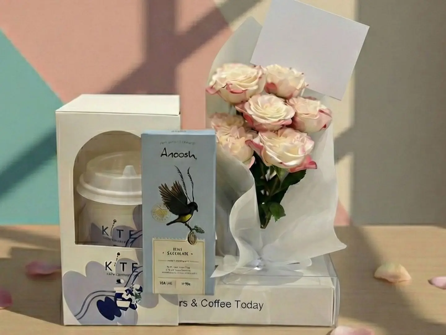 بوكيه ميني مع قهوه وبار شوكلاته من انوش