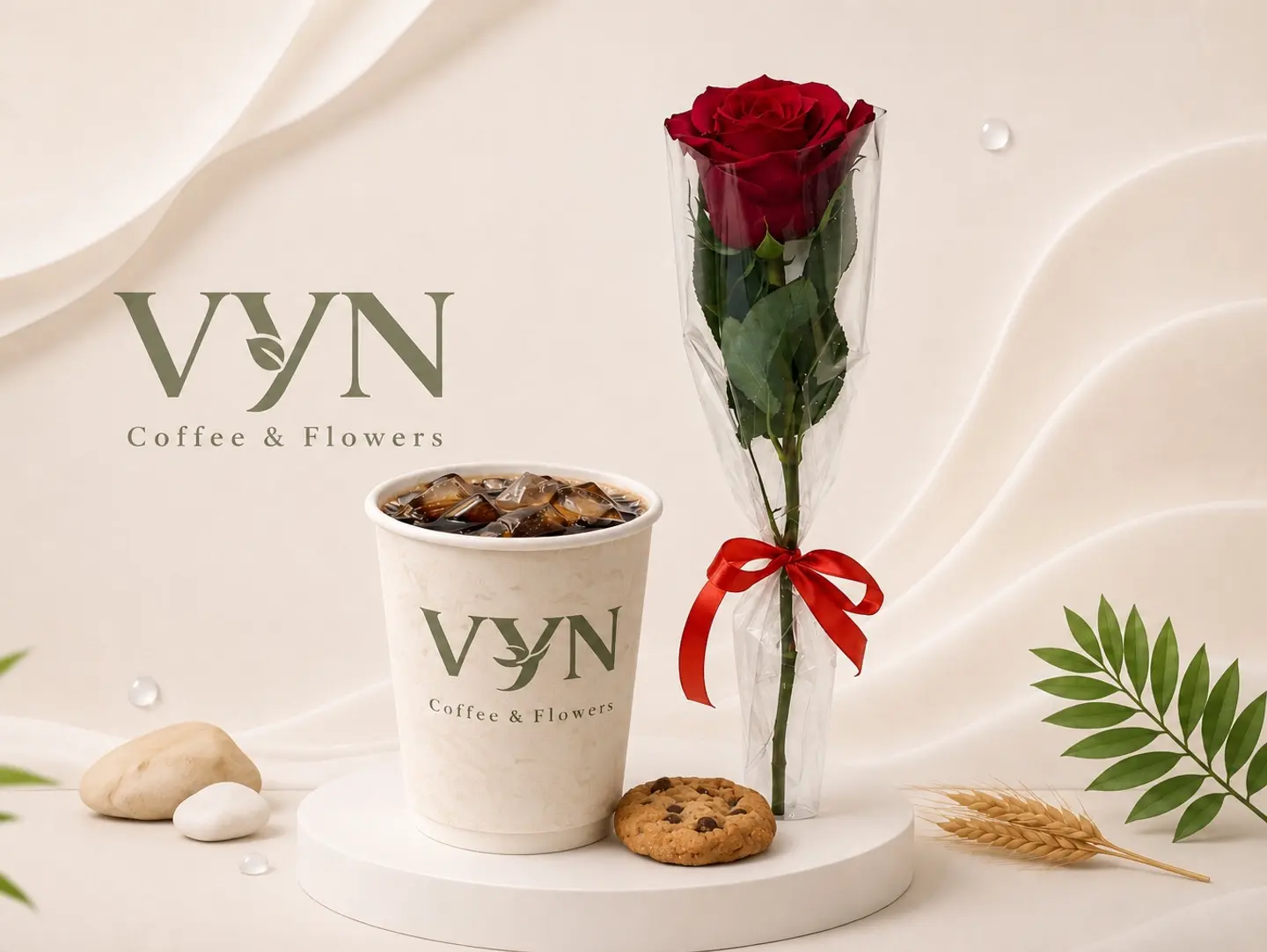 Coffee And Dessert Package With A Rose