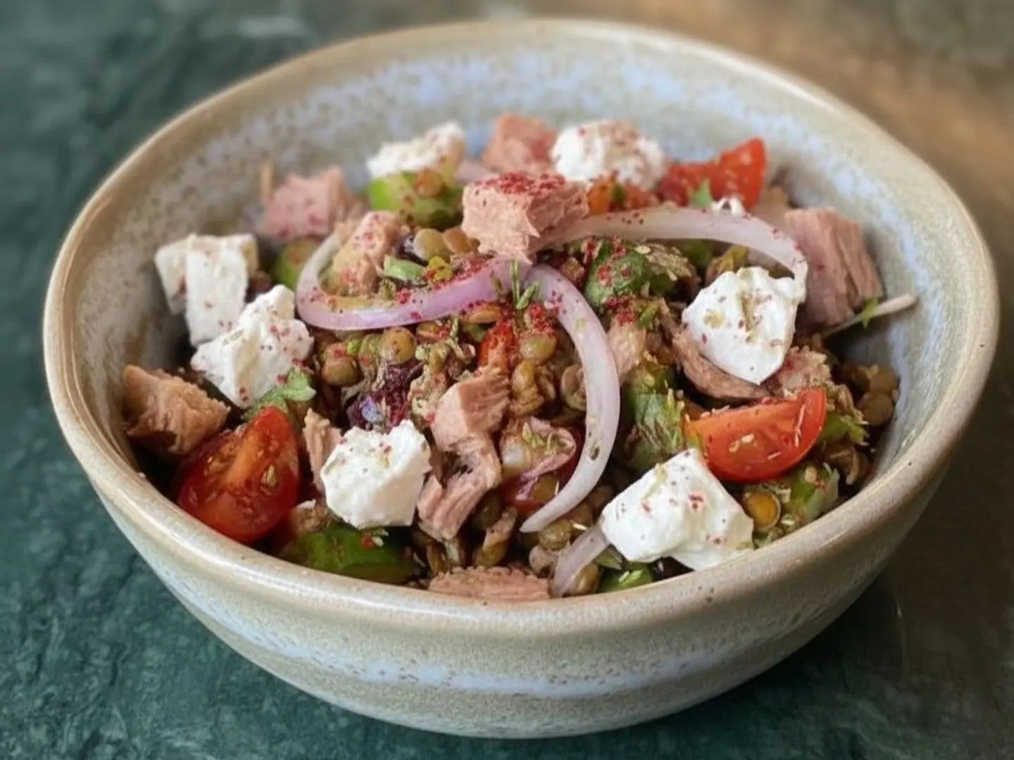 Lentils Salad With Greek Feta &Tuna