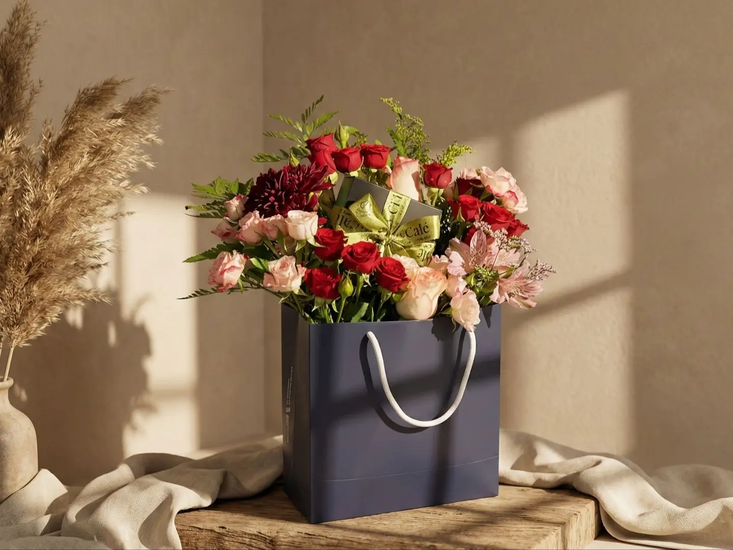 كيس يوم الحب ورد و شوكولاته بلجيكية