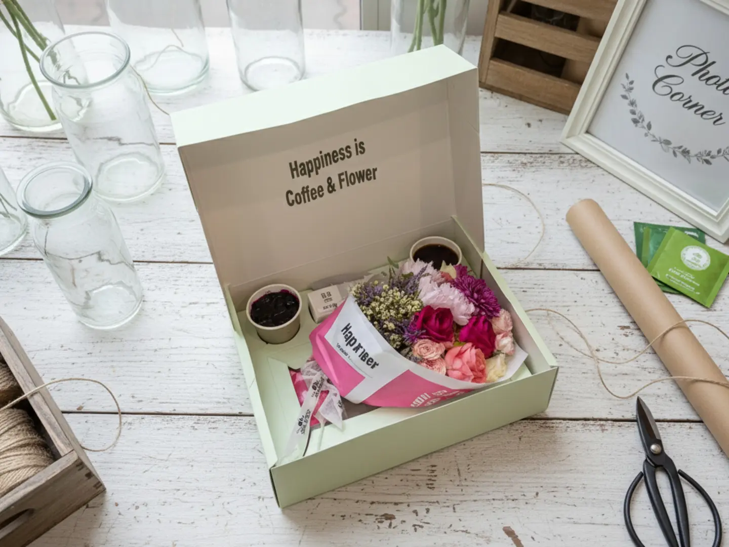 بوكس السعادة بالورد والقهوة والحلا - الحجم الكبير