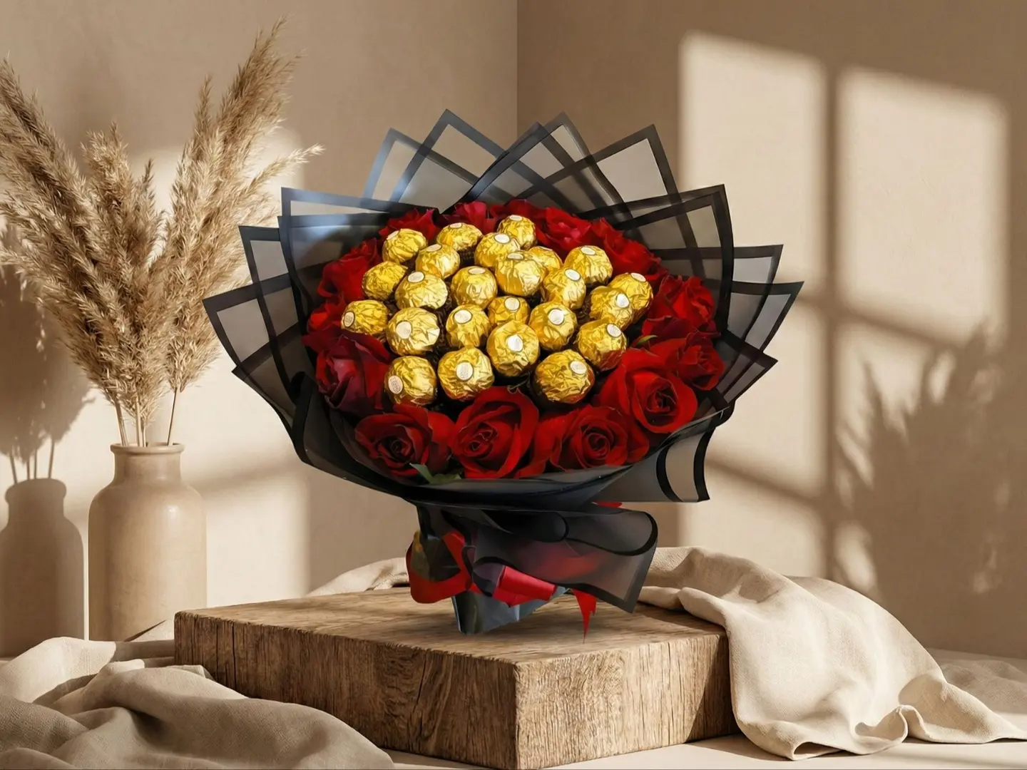 بوكيه السنة الجديدة احمر وشوكولاتة