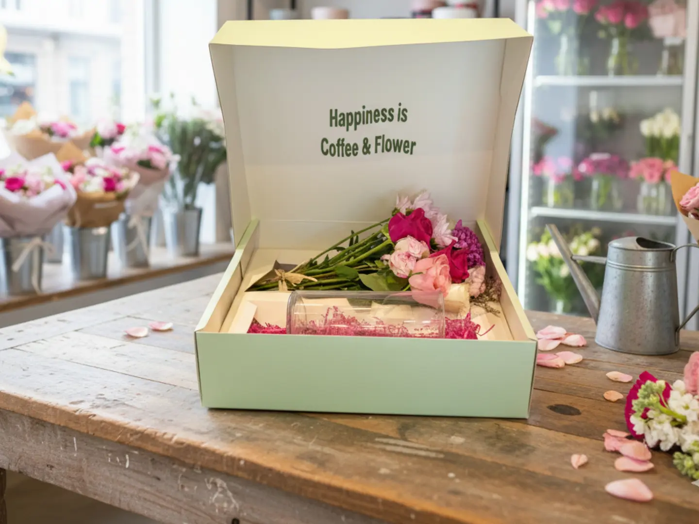 بوكس السعادة بوكيه ورد مع فازة - حجم كبير