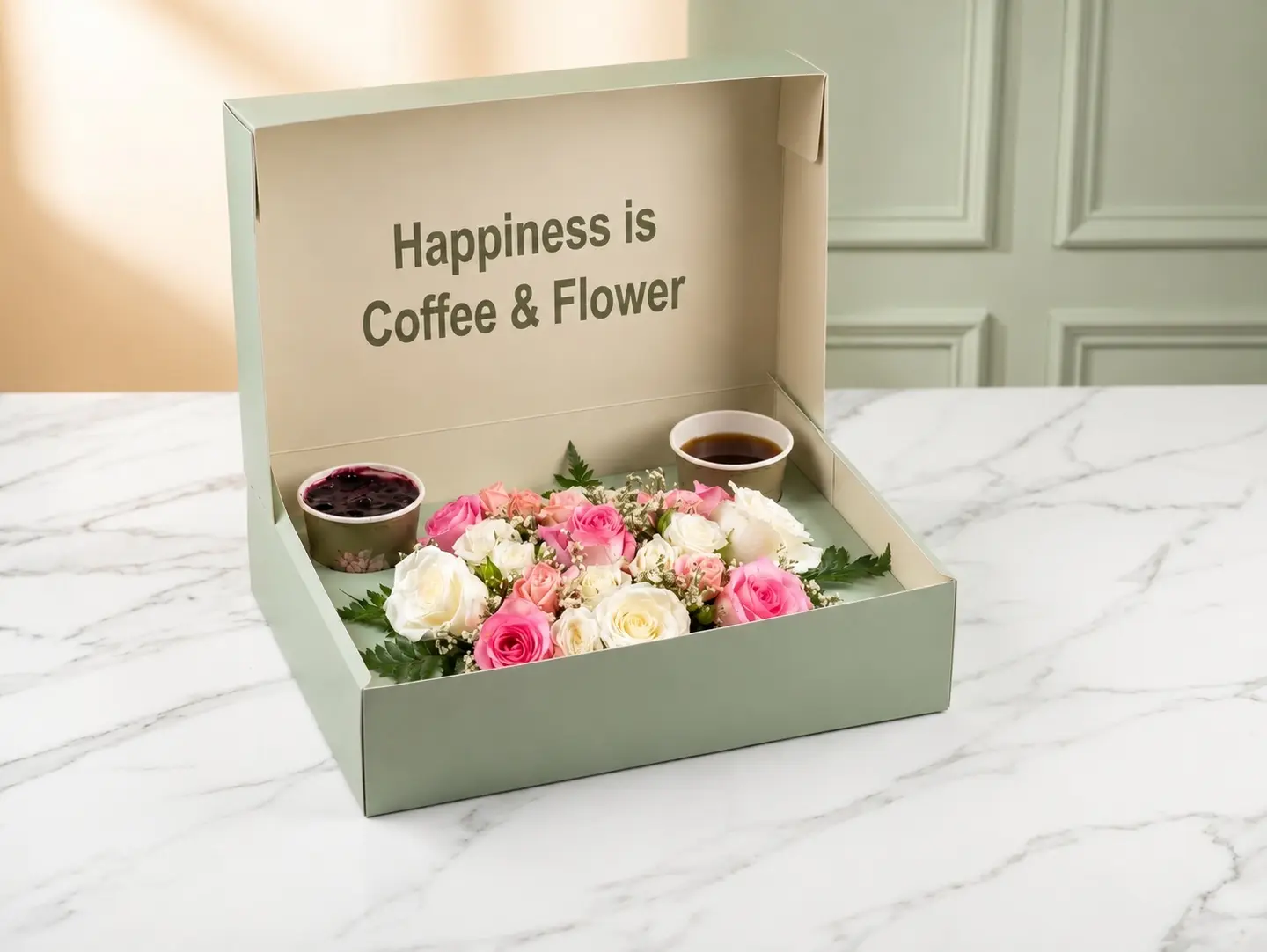 Happiness Box Flowers And Coffee And Sweet Large Size