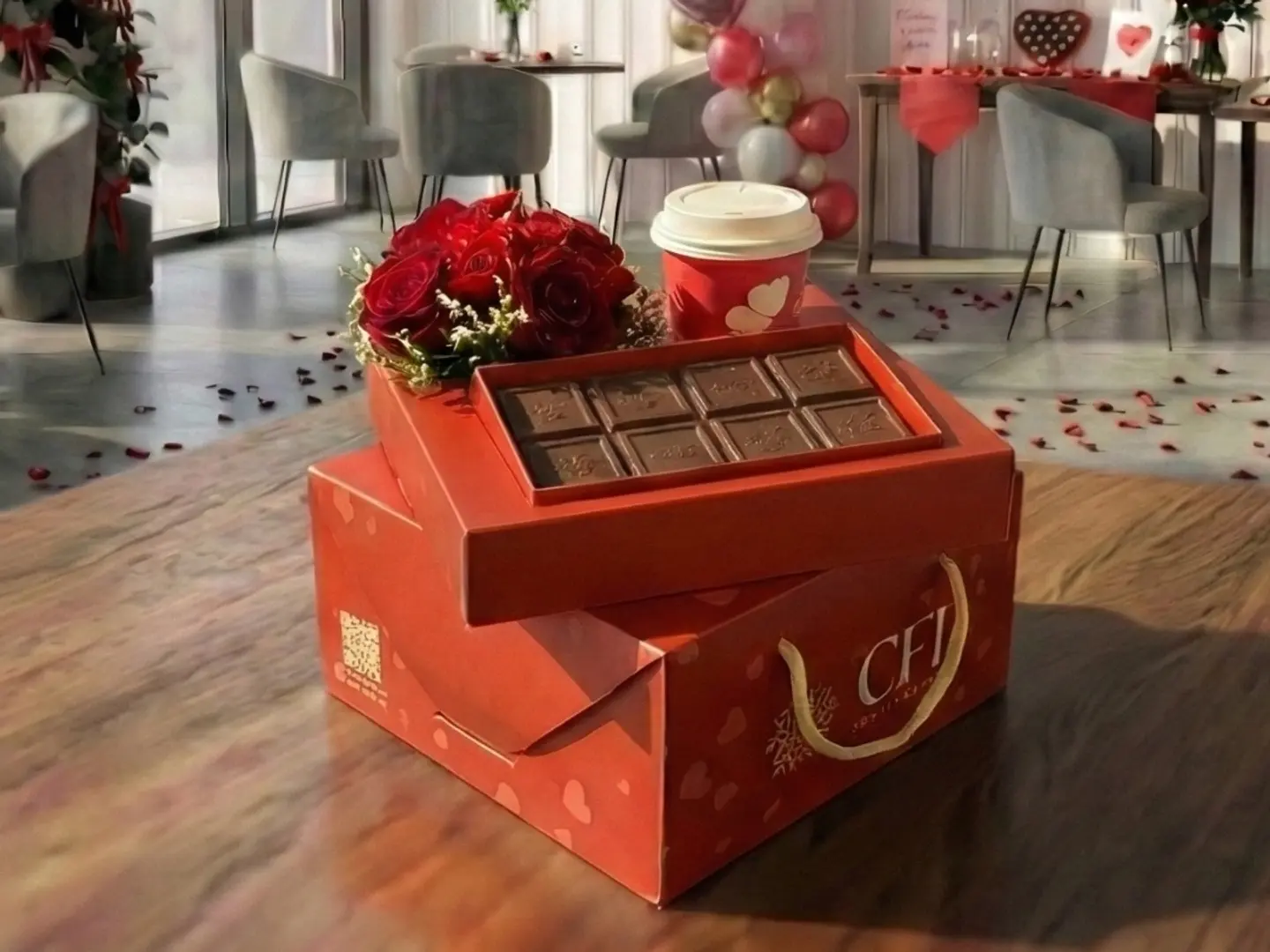 بوكس الحب الفاخر ( ورد، قهوة، شوكولاته )