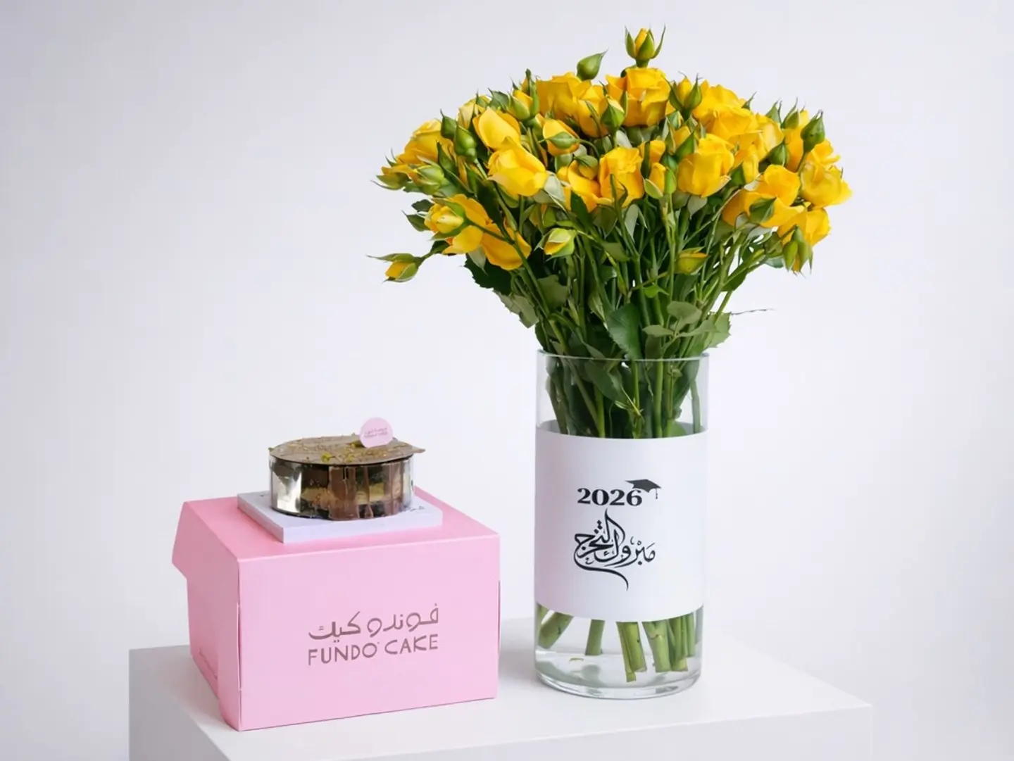 Vase Of Flowers With Cake