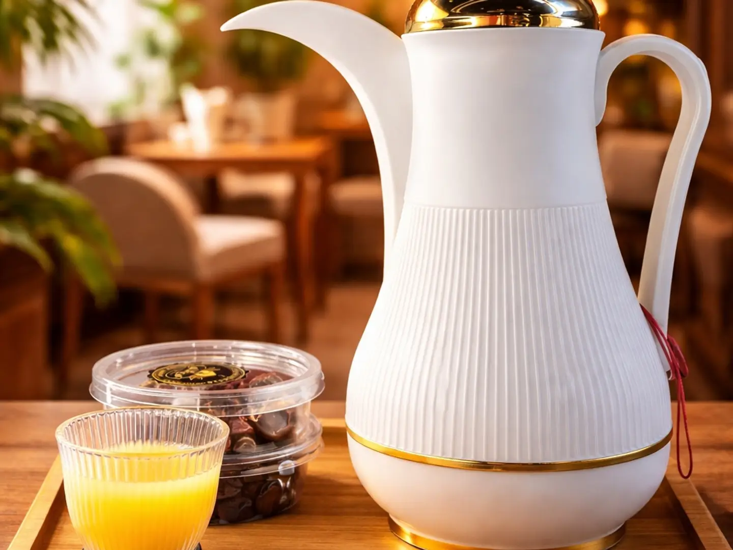 دلة قهوة سعودية (1 لتر) مع علبة تمر سكري وعلبة تمر خلاص