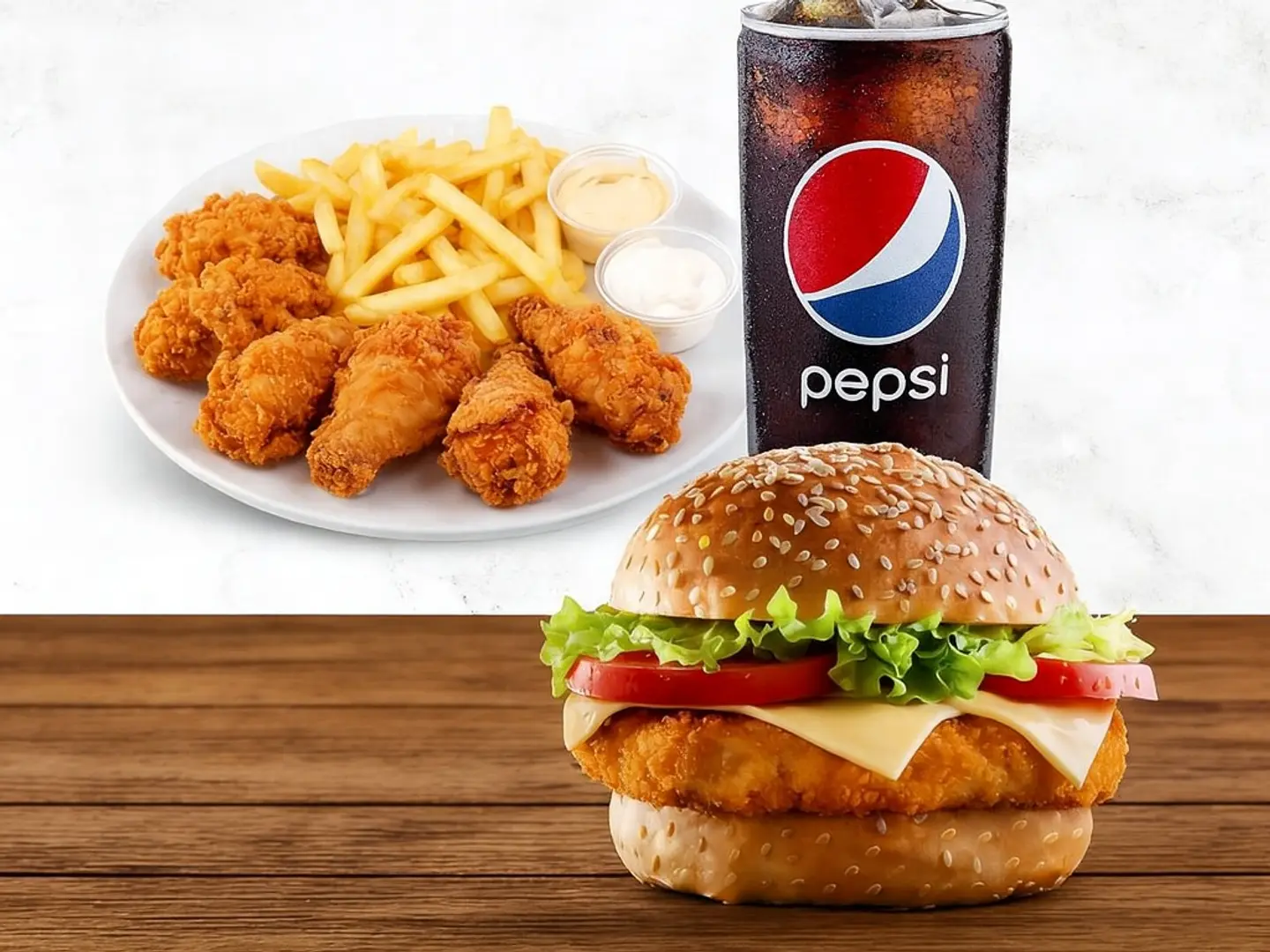Chicken Burger,Chicken Broast(Normal)And Pepsi.