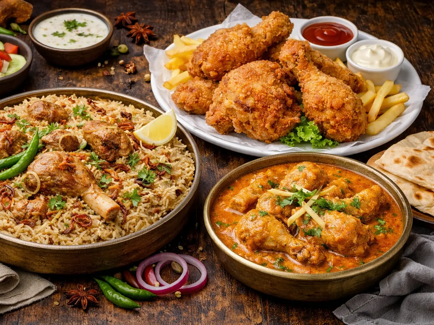 Pulao, Chicken Broast(Spicy), Chicken Korma