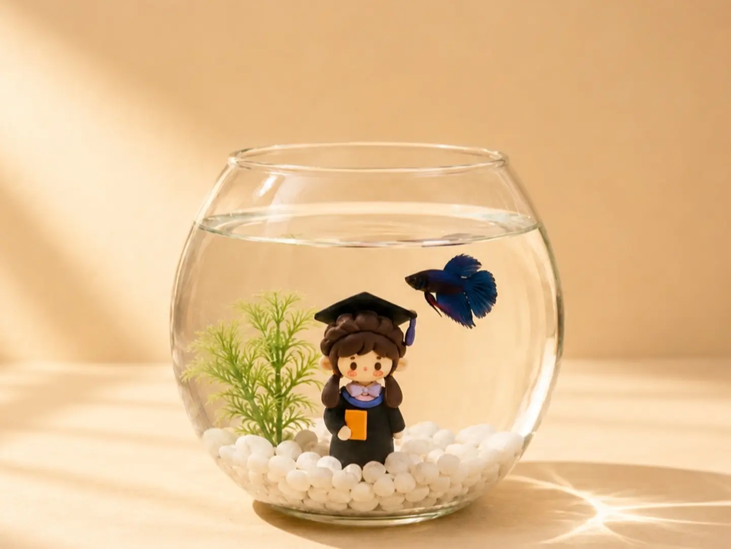 Graduation Betta Fish Bowl With Green Plant