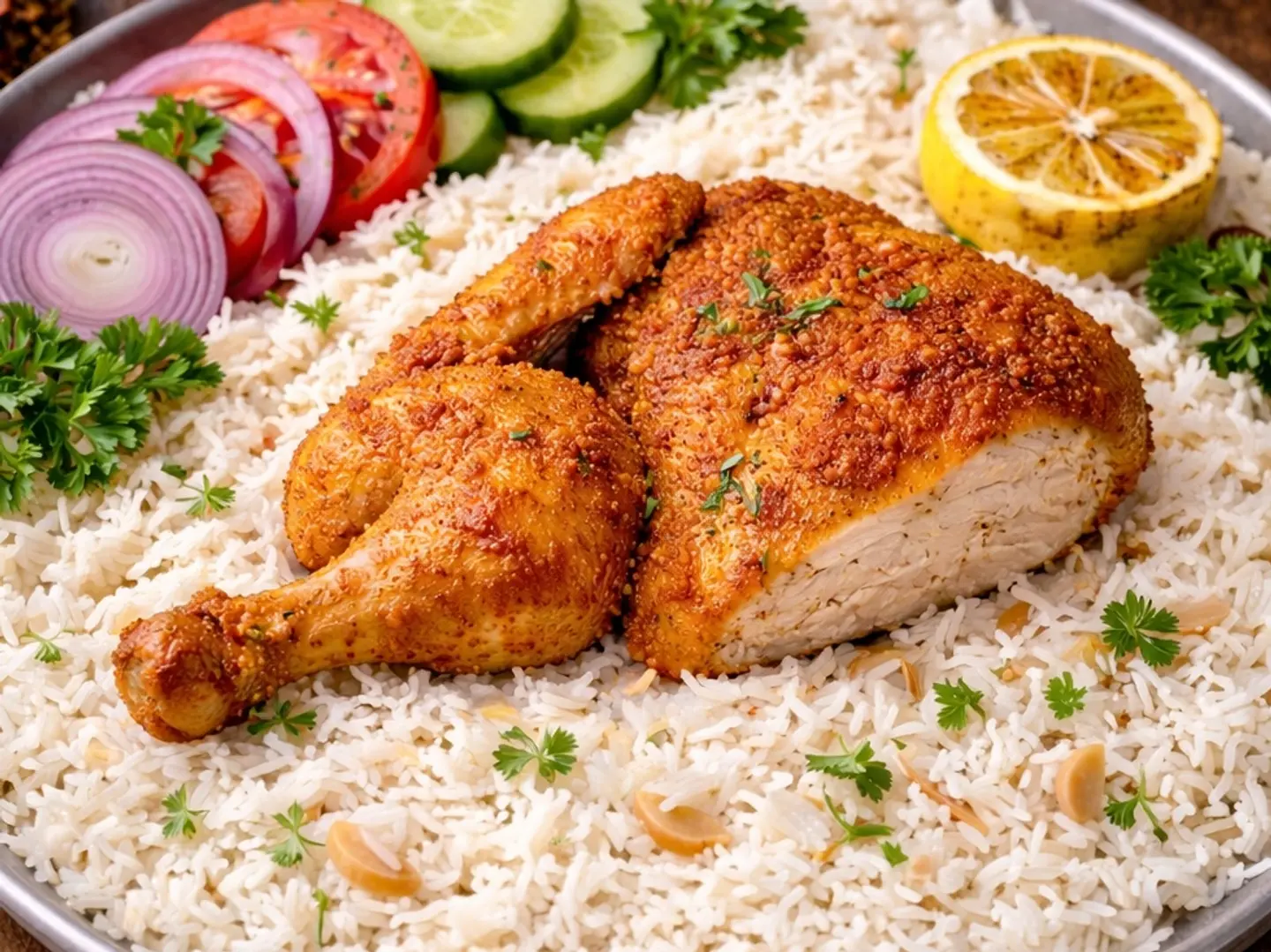 Half Fried Chicken With Rice