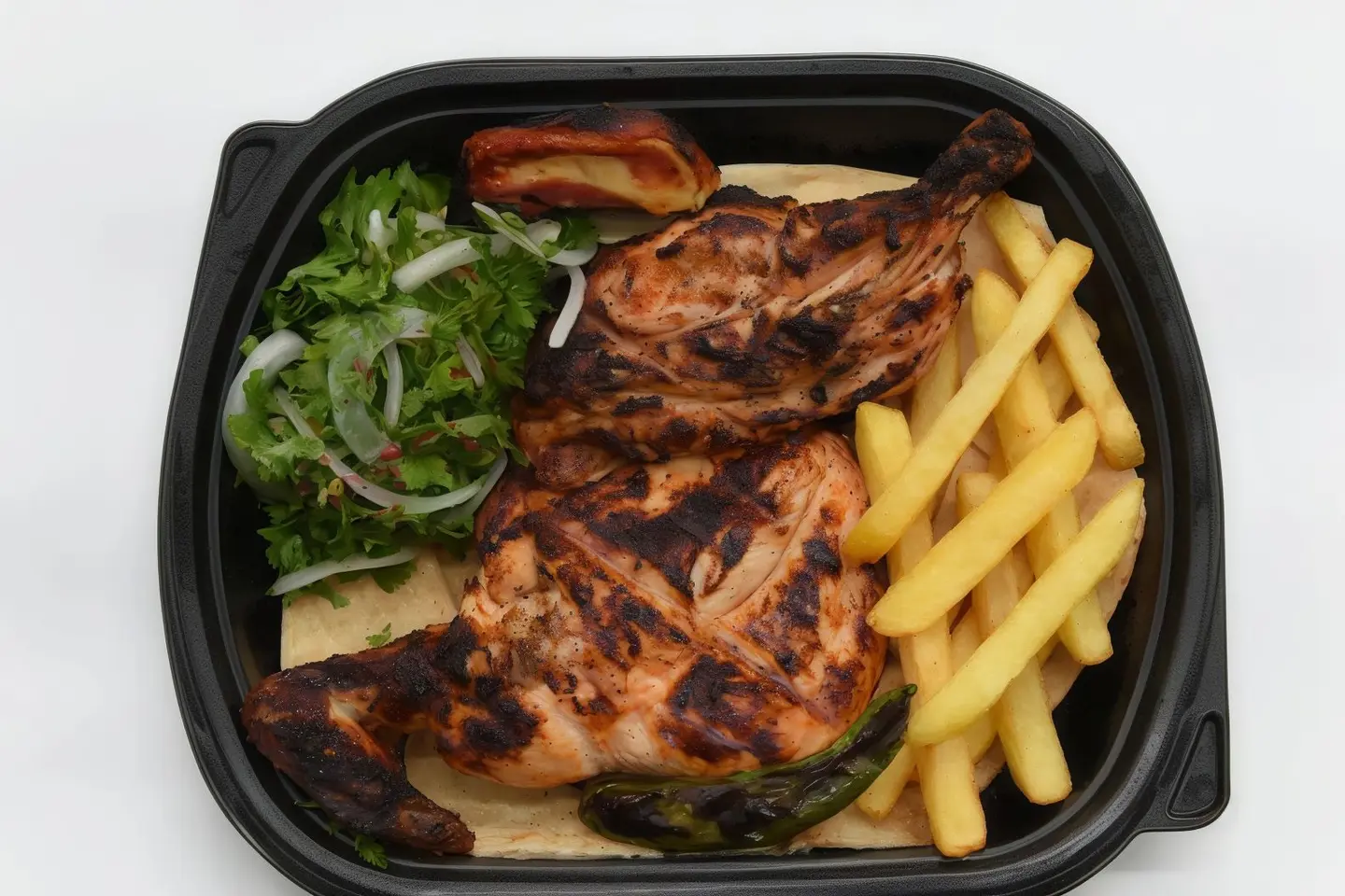 Chicken On Charcoal With Fries And Bread - Small