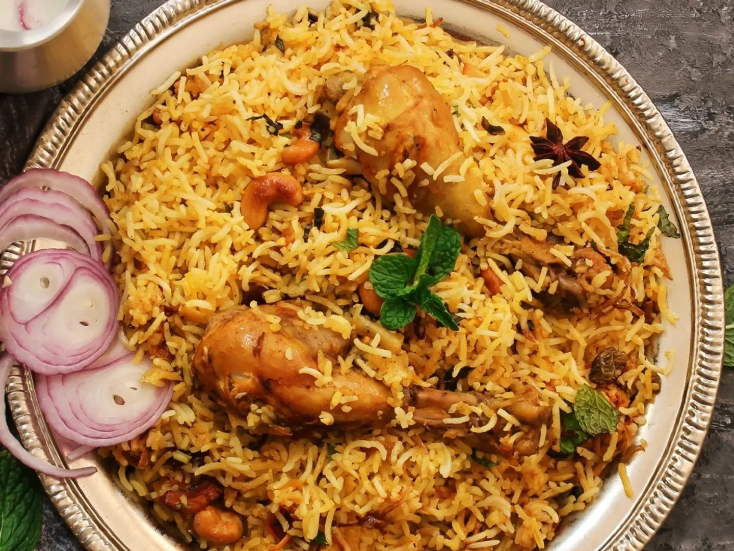 Hyderabadi Chicken Biryani Indian With Whole Chicken