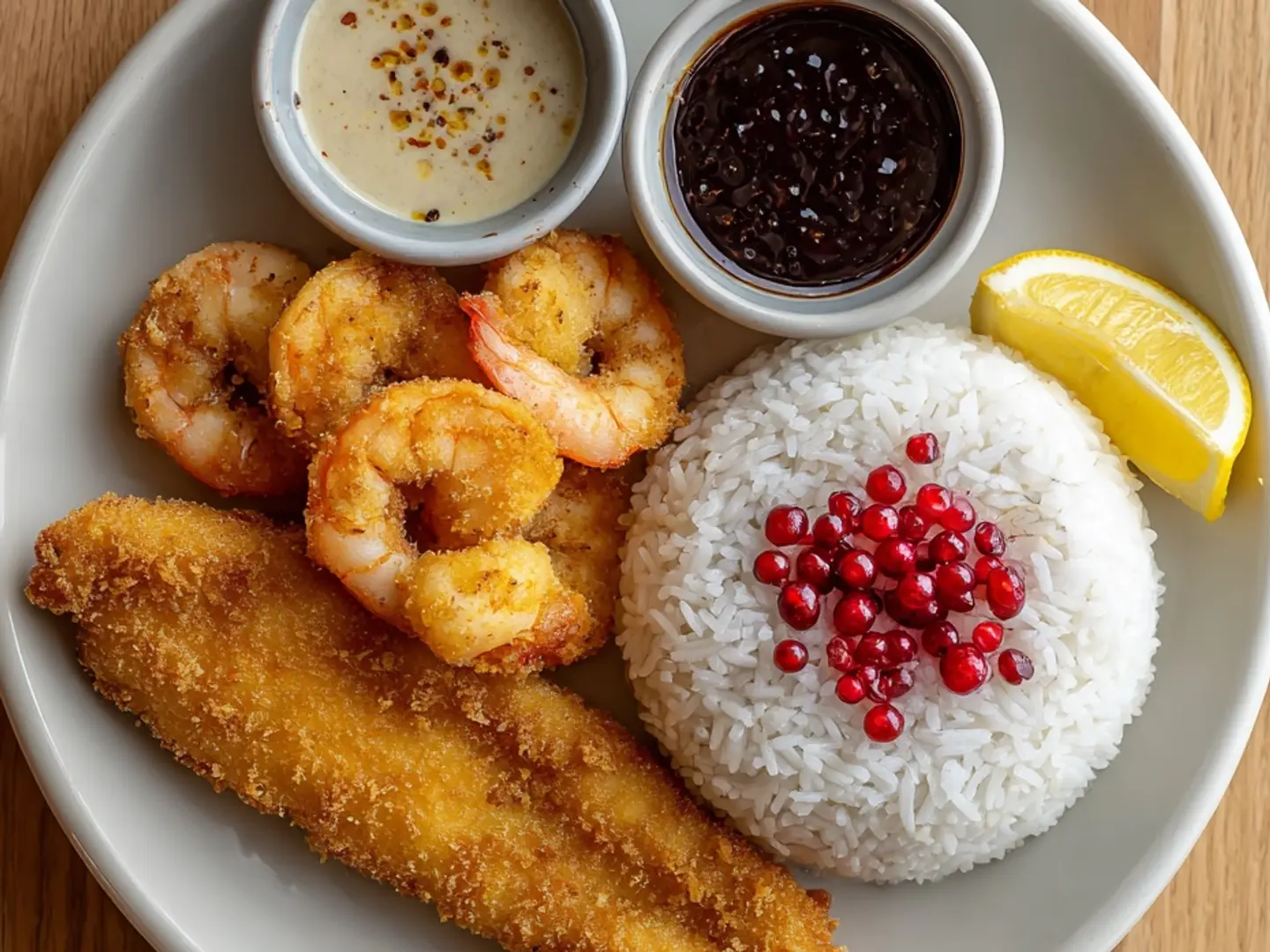Mixed Fried Fish Fillet And Shrimp With Rice
