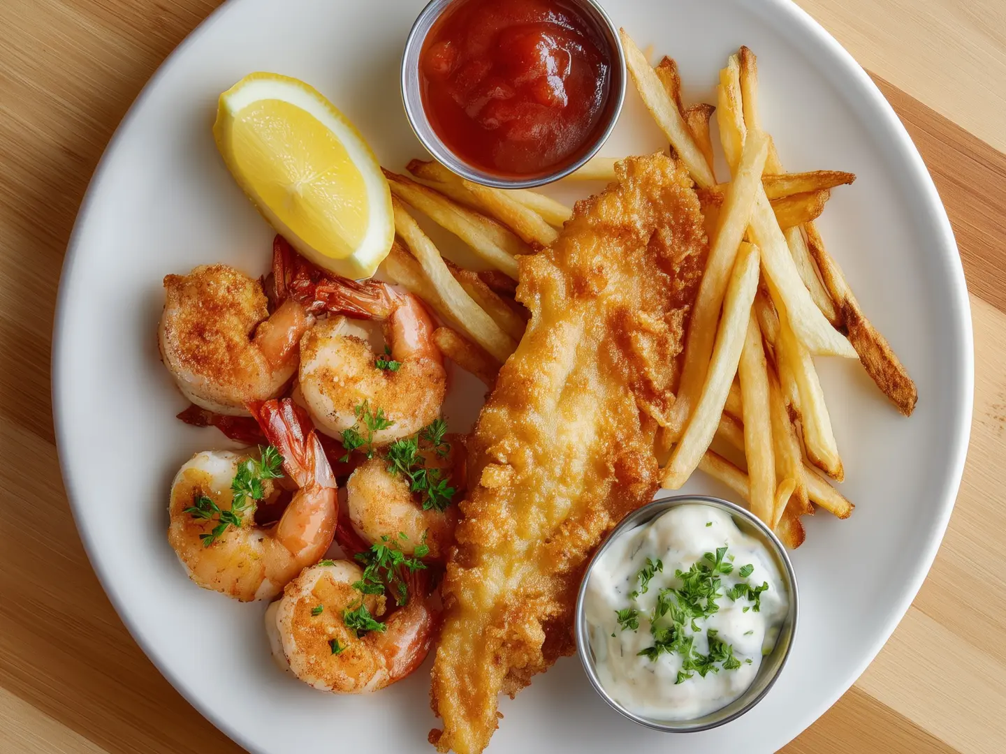 Mixed Fried Fish Fillet And Shrimp With Fries