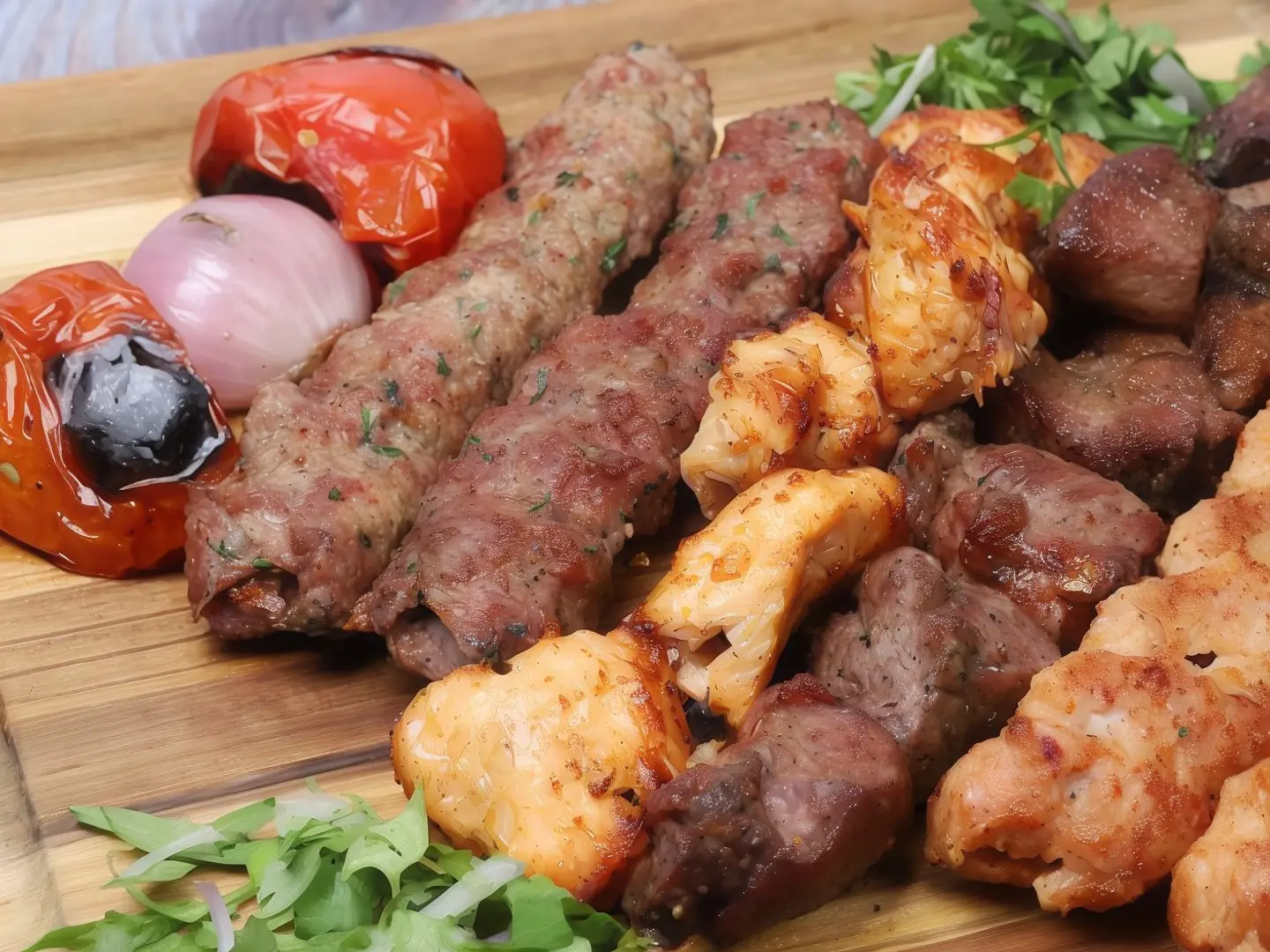 Mixed Grill Quarter Meat Kebab And Kofta With Rice And Salad