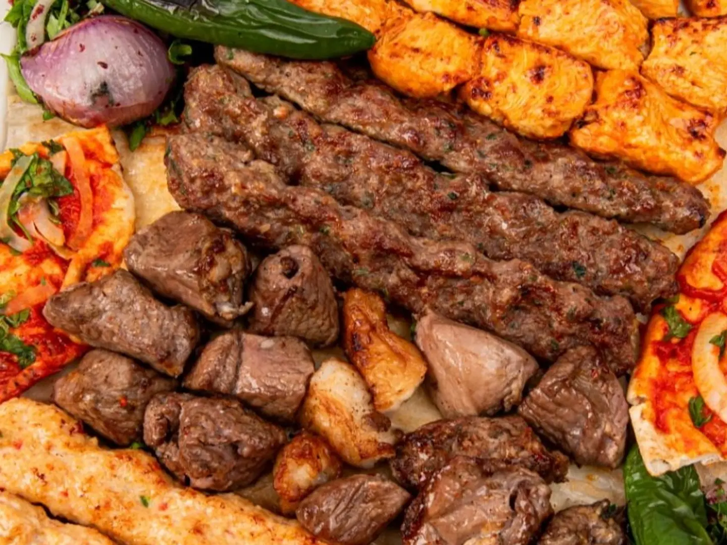 Mixed Kebab And Kofta Meat With Rice And Salad