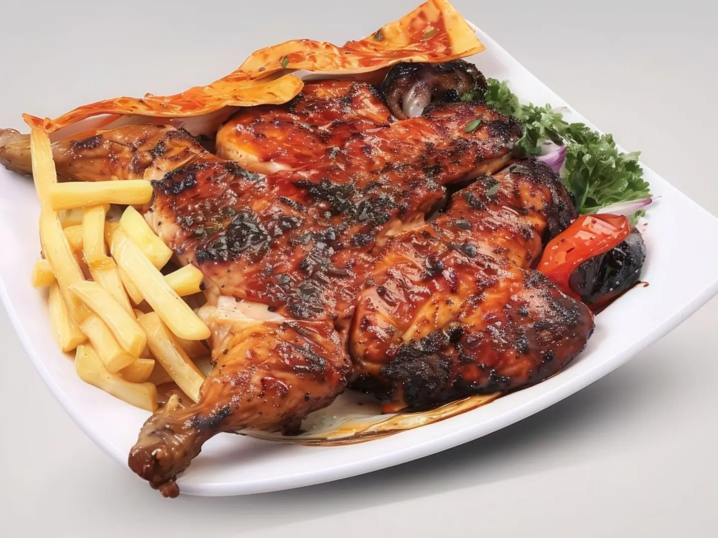 Quarter Grilled Chicken On Charcoal