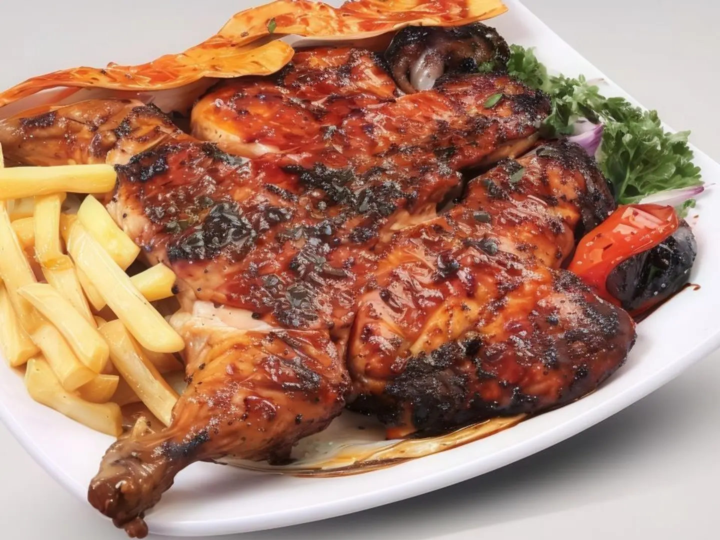 Charcoal Grilled Chicken With Rice And Salads