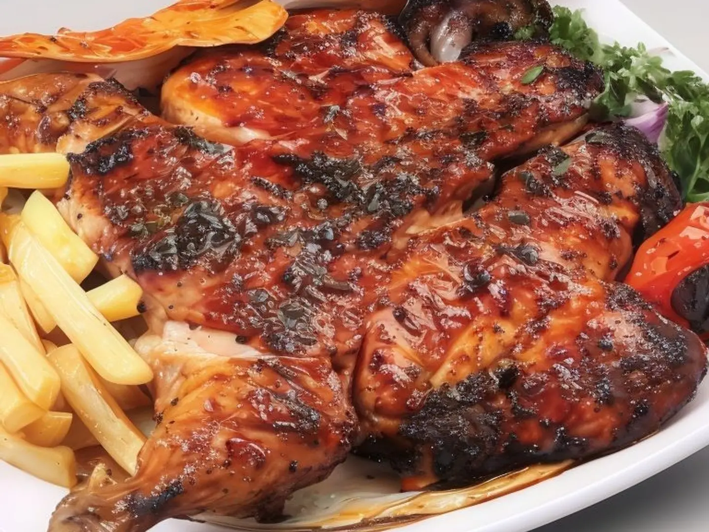 Charcoal Grilled Chicken With Rice And Salads