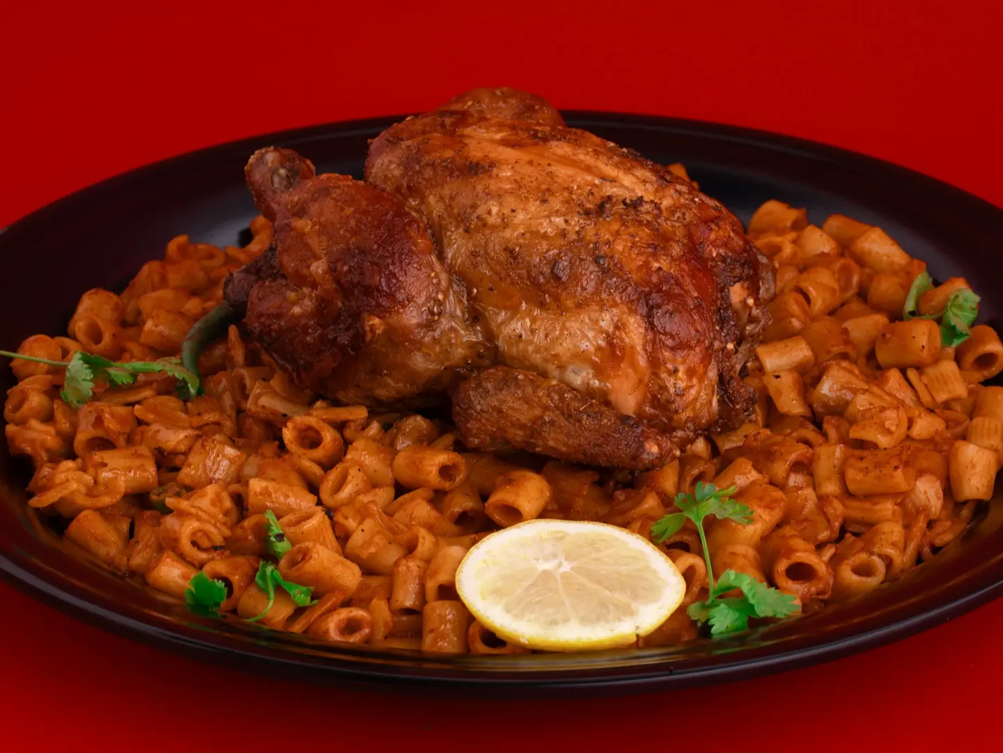 Whole Grilled Chicken With Makarone