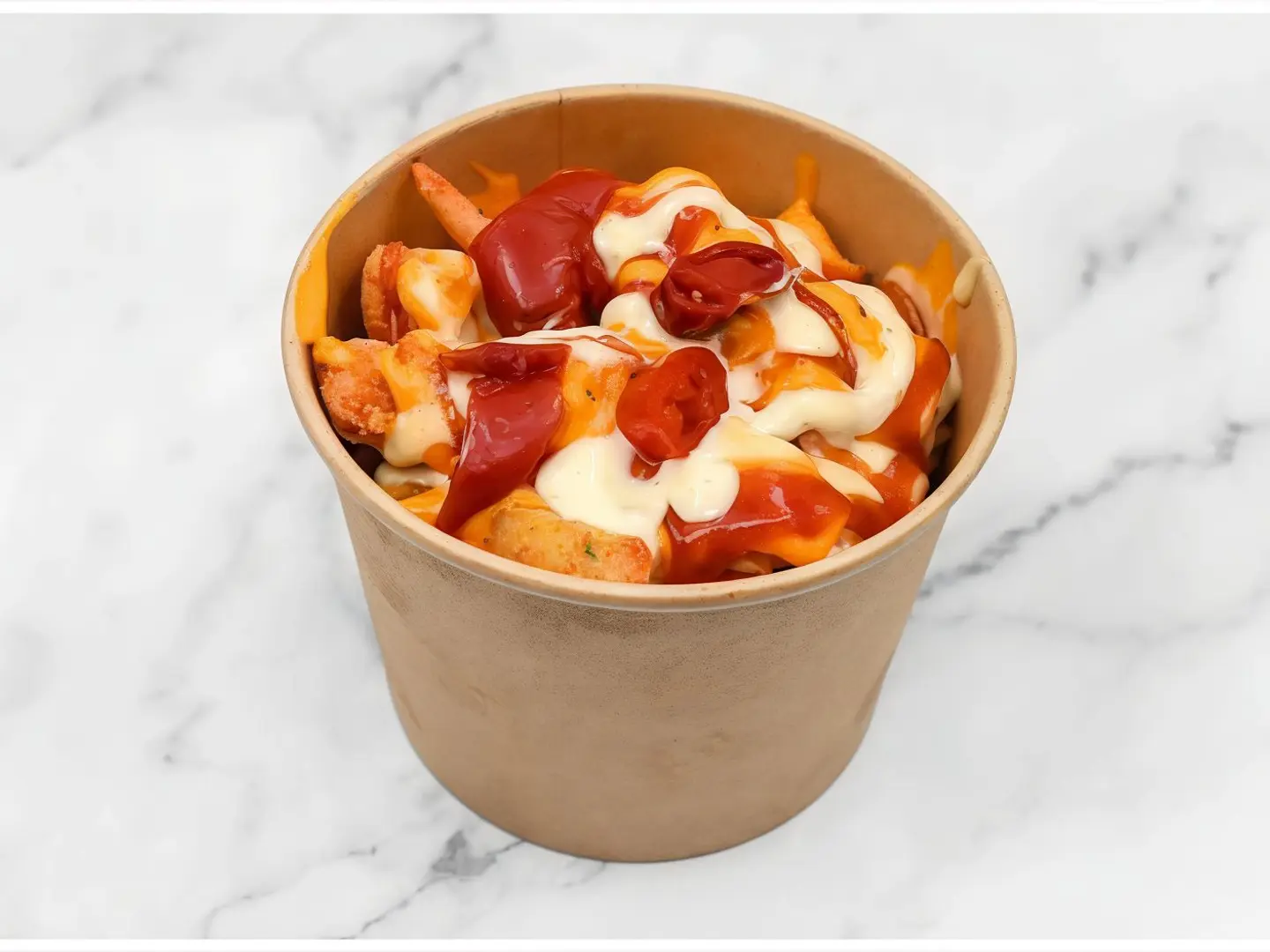 French Fries With Ketchup And Mayonnaise