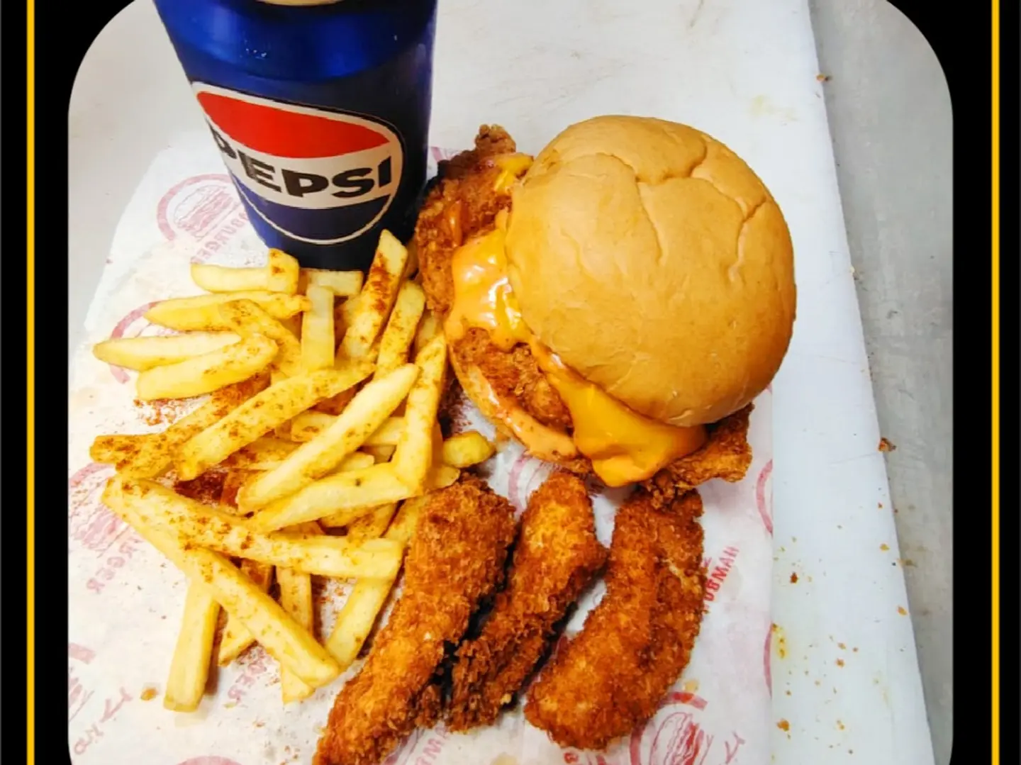 Zinger Box With Three Pieces Of Crispy Chicken, Fries, Sauces, American Style, And A Soft Drink