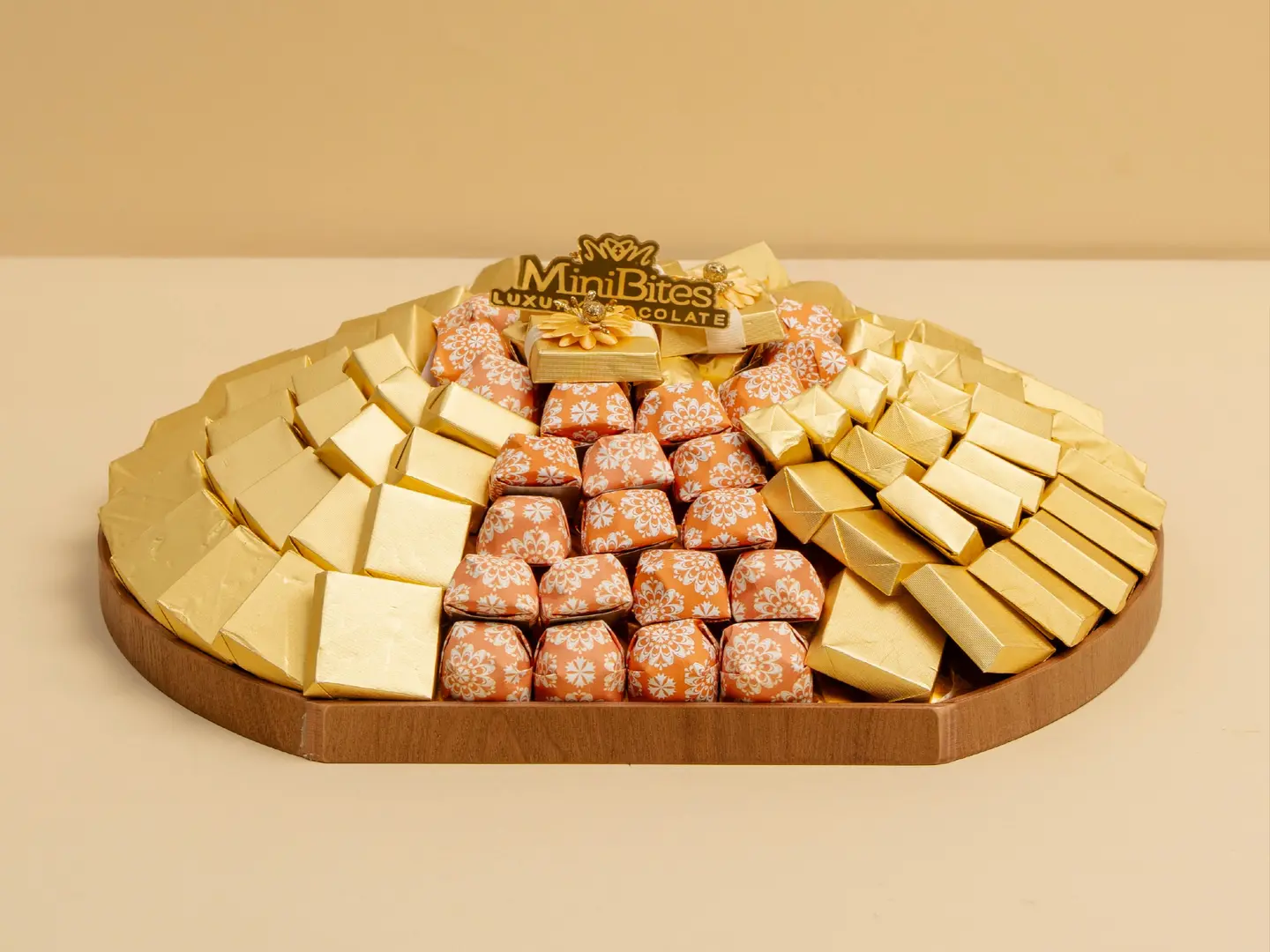 Semi Round Tray Gold Wrapped Chocolate