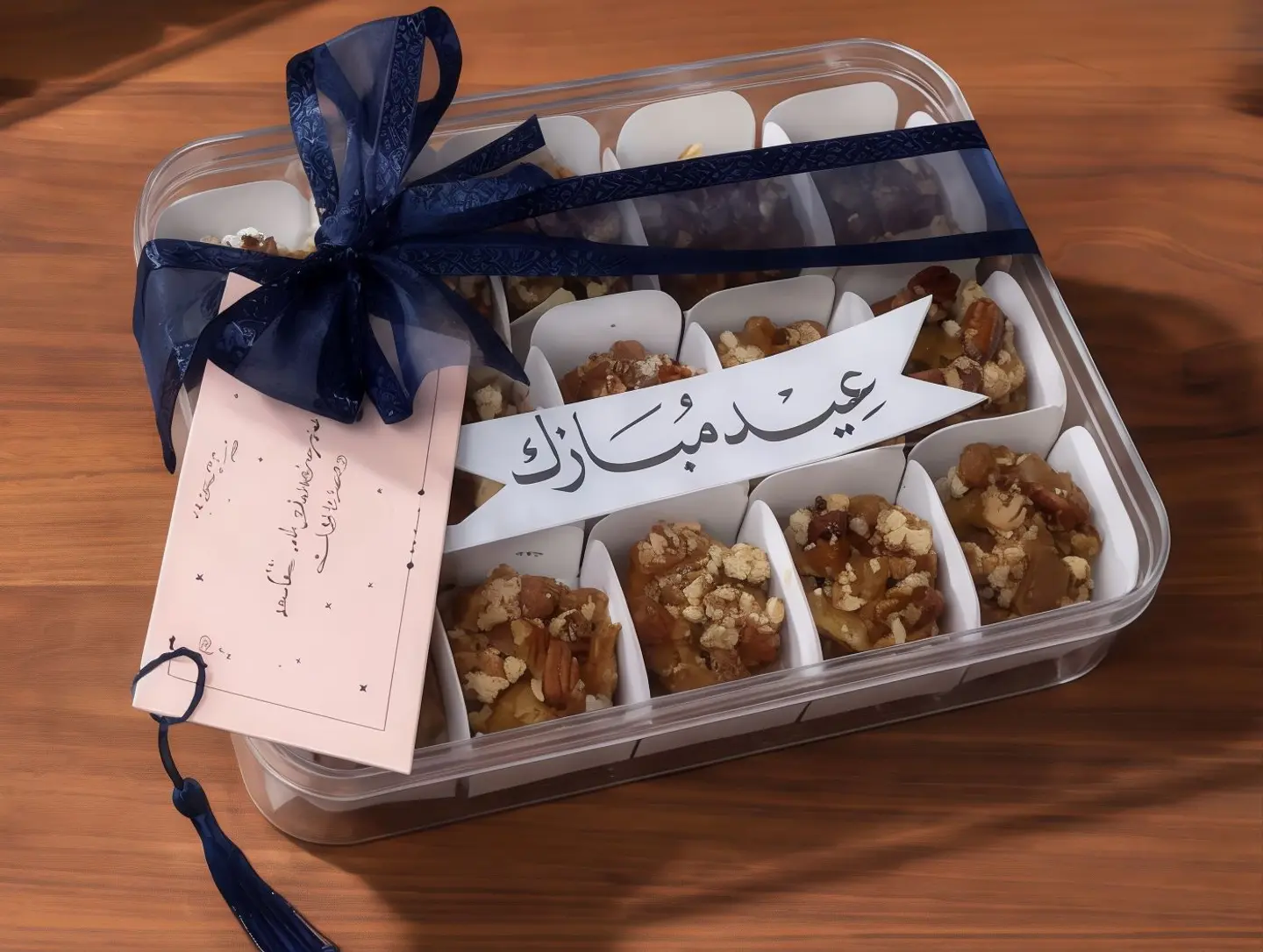 Eid Mubarak Acrylic Box With 15 Pieces Pecan Bites