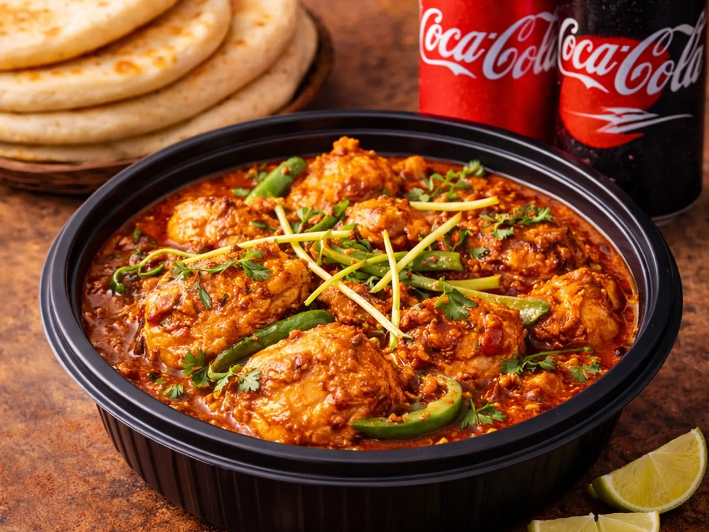 دجاج كراهي لشخصين , 4 خبز نان , 2 مشروب