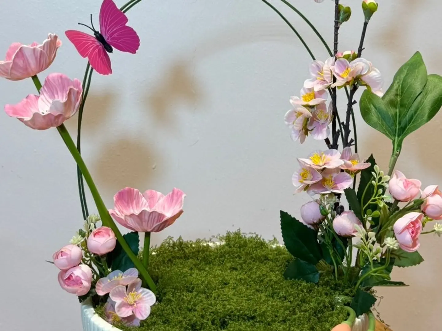 White Vase Decorated With Pink Artificial Roses