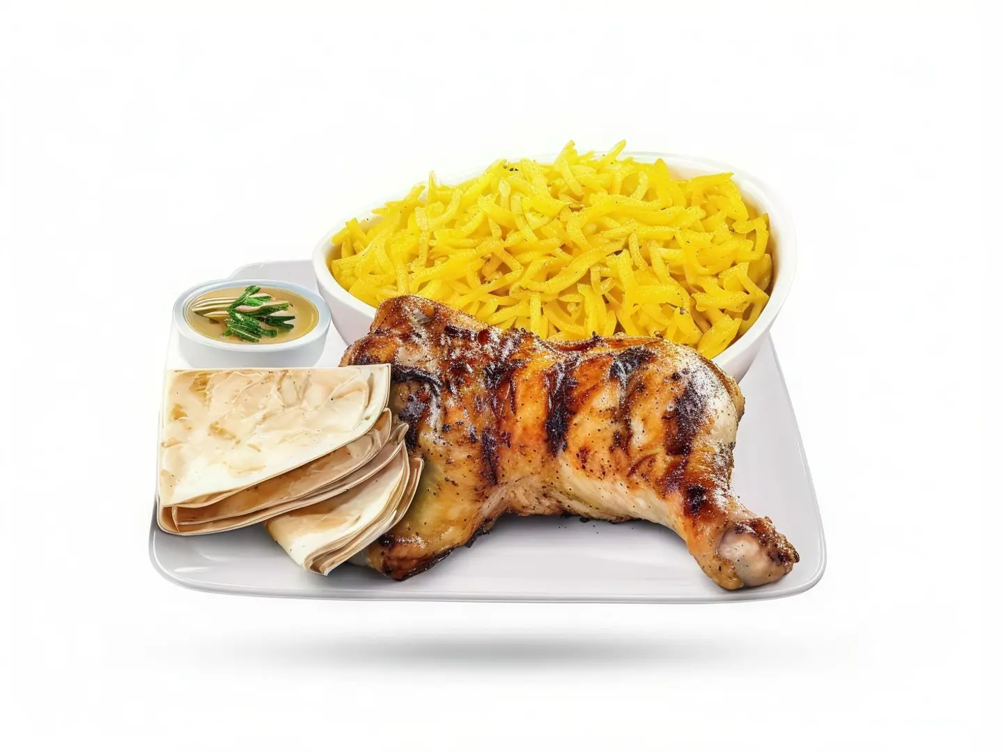 وجبة ربع دجاج محمر بالفرن