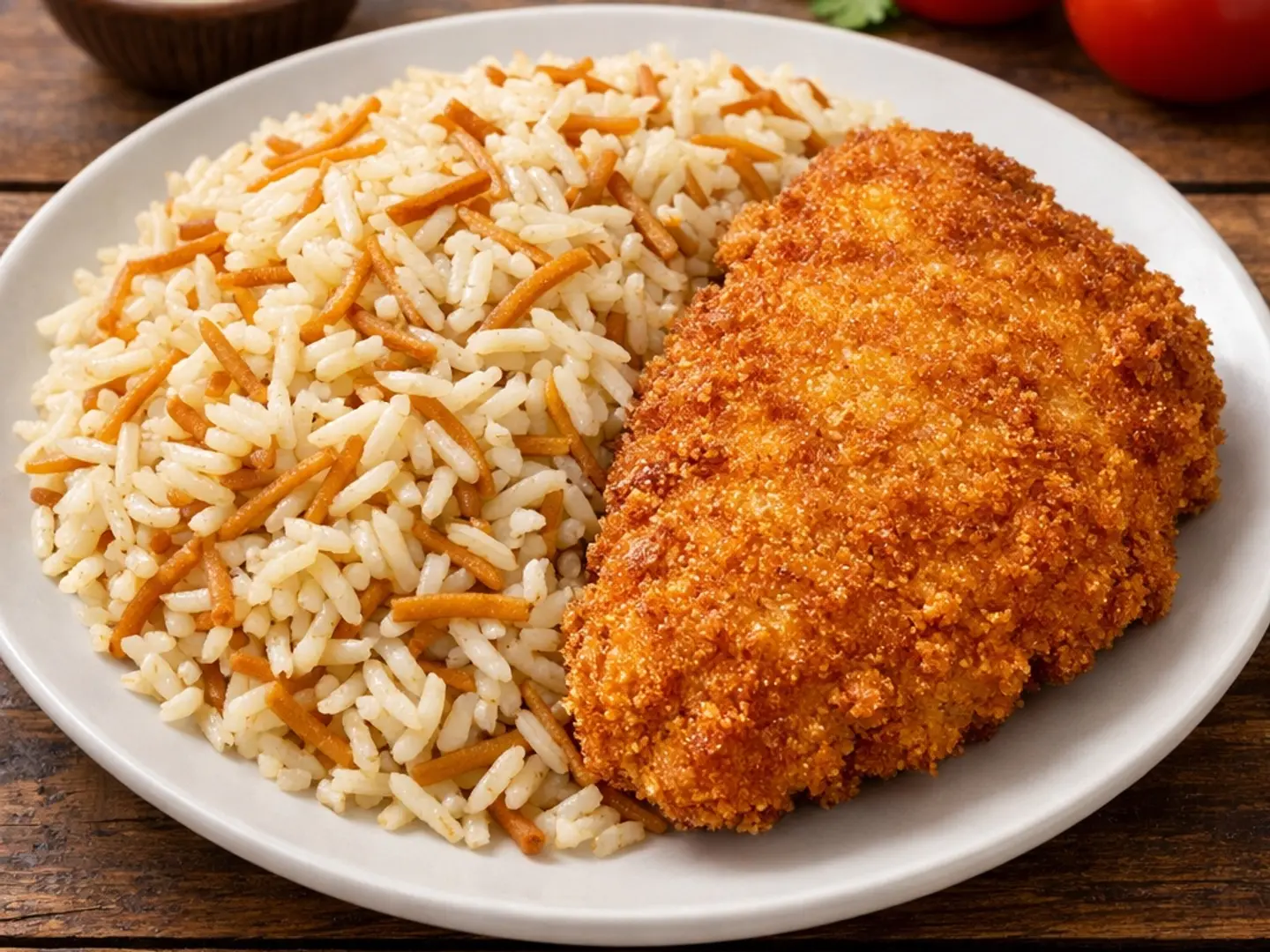 وجبة الدجاج بانيه مع رز بالشعيرية
